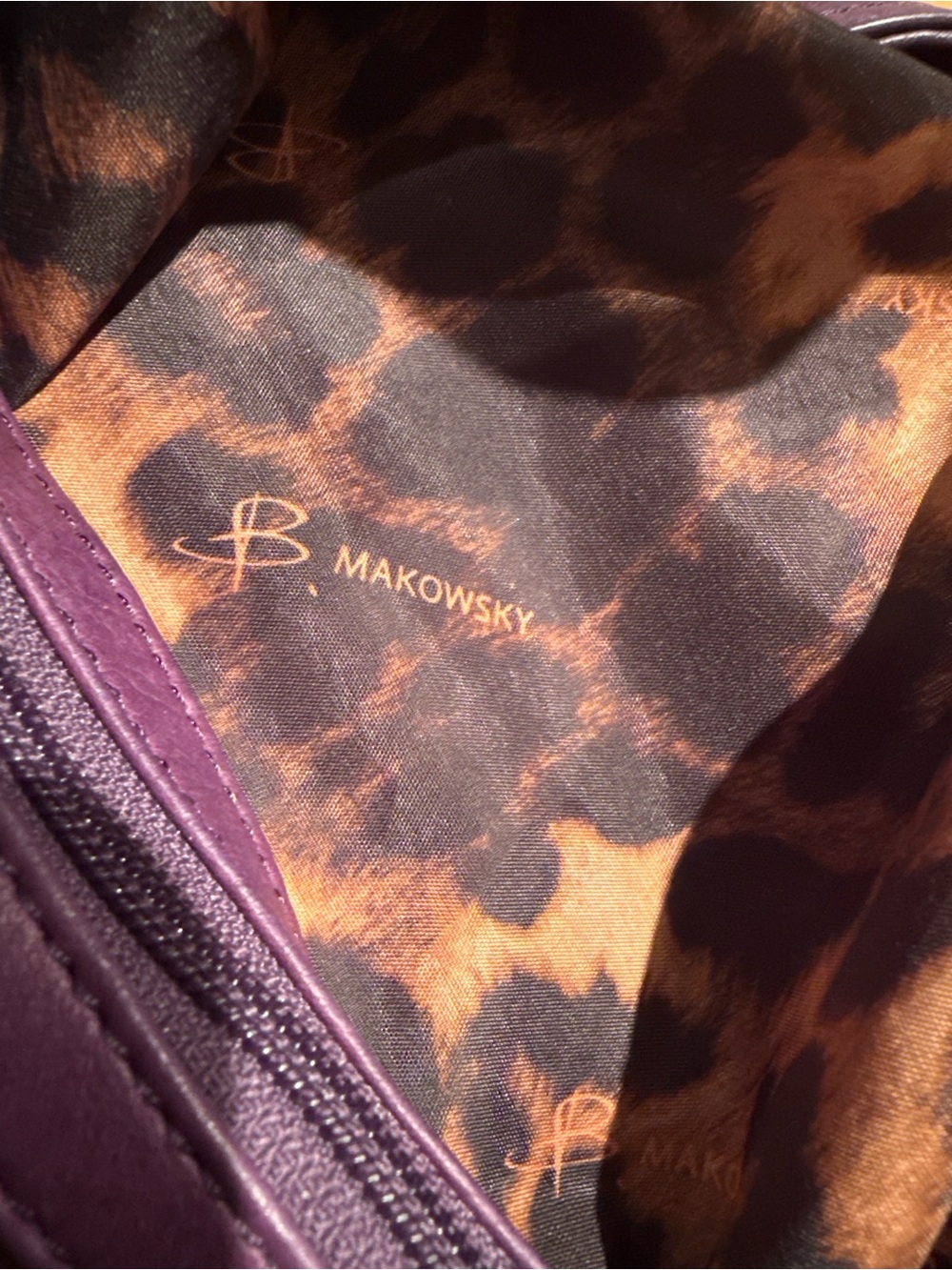 B. Makowsky Purple Pebbled Leather Hobo Bag Leopard Print Lining Y2K - Picture 9 of 9